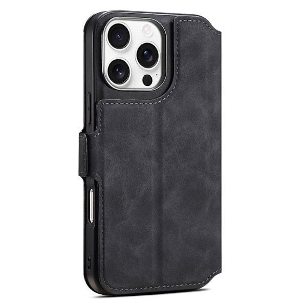 DENIOR B06 iPhone 16 Pro Max Plånboksfodral Konstläder + TPU - Svart