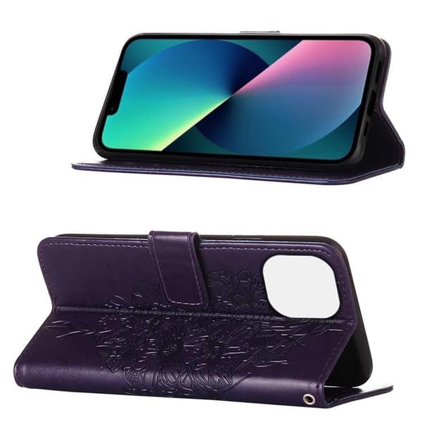 iPhone 14 Pro Max -lompakkokotelo Butterfly Flower Imprinted - Lila Lila