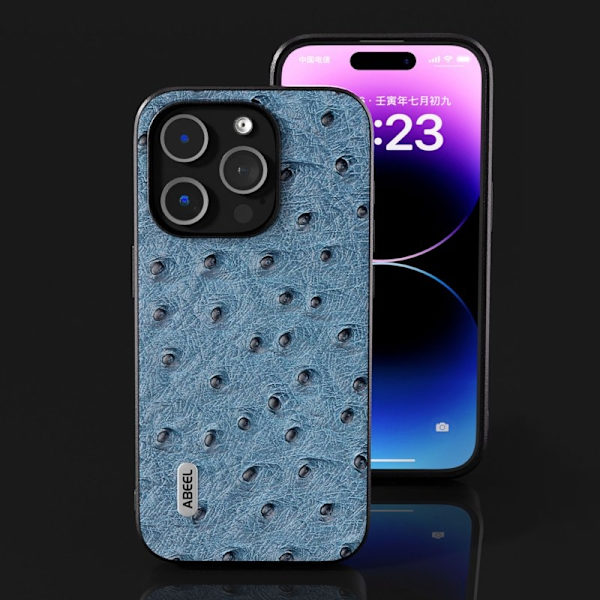 ABEEL Äkta Lädere Mobilskal för iPhone 15 Pro Blå