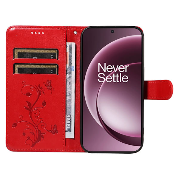 OnePlus 15 5G Plånboksfodral Flower Pattern Konstläder Röd