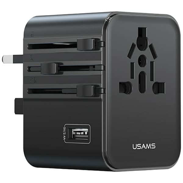 USAMS Rejseopladeradapter CC308 2xUSB-C 17W 4-i-1 US/AU/EU/UK - sort