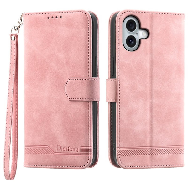 DIERFENG DF-03 iPhone 16 Plus Plånboksfodral Konstläder - Rosa
