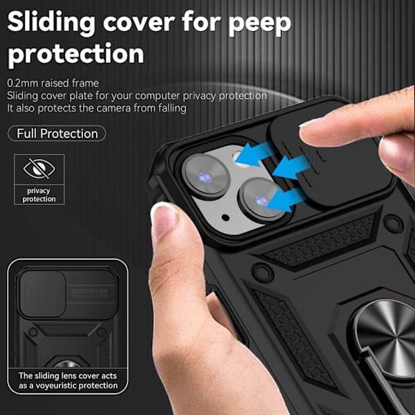 iPhone 14 Taske Ringholder Kickstand - Sort Black