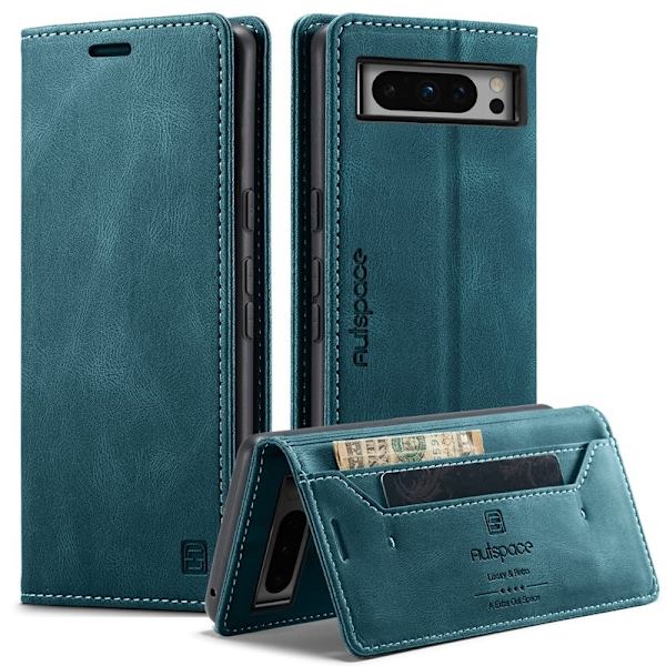 AUTSPACE Google Pixel 8 Pro Wallet Fodral KonstLäder - Blå