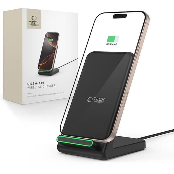 Tech-Protect Trådløs Oplader QI 15W-A40 - Sort Svart