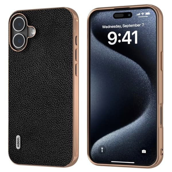 ABEEL Mobilskal till iPhone 16 Plus Äkta Läder + PC + TPU - Svart