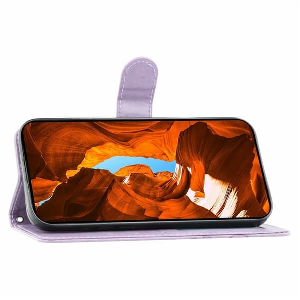 OnePlus 15 5G Konstläder Plånboksfodral Imprinted Rosa Butterfly - Lila Lila