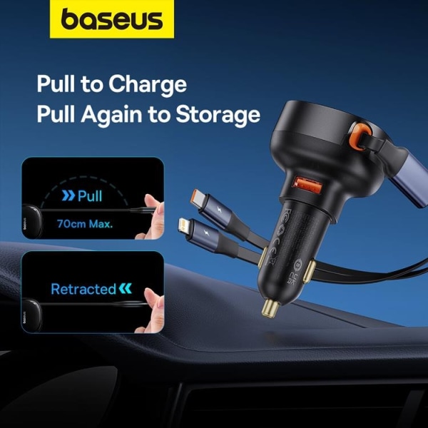 Baseus Enjoyment USB-A biloplader med USB-C/Lightning 60W-kabel
