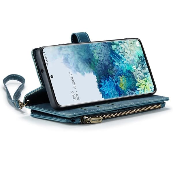CASEME Konstläder Plånboksfodral för Samsung Galaxy S20 Plus - Blå