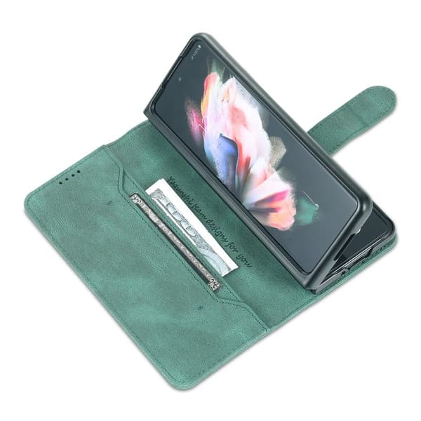 AZNS Samsung Galaxy Z Fold3 Plånboksfodral Konstläder - Grön
