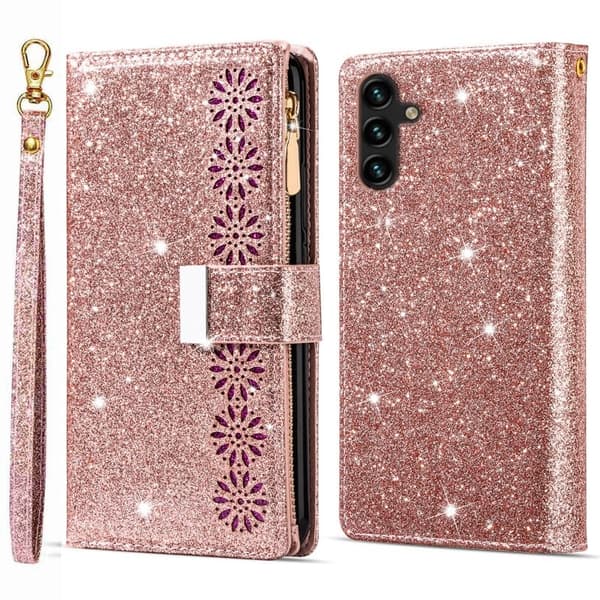 Samsung Galaxy S26 Plånboksfodral Konstläder Starry Sky - Roséguld