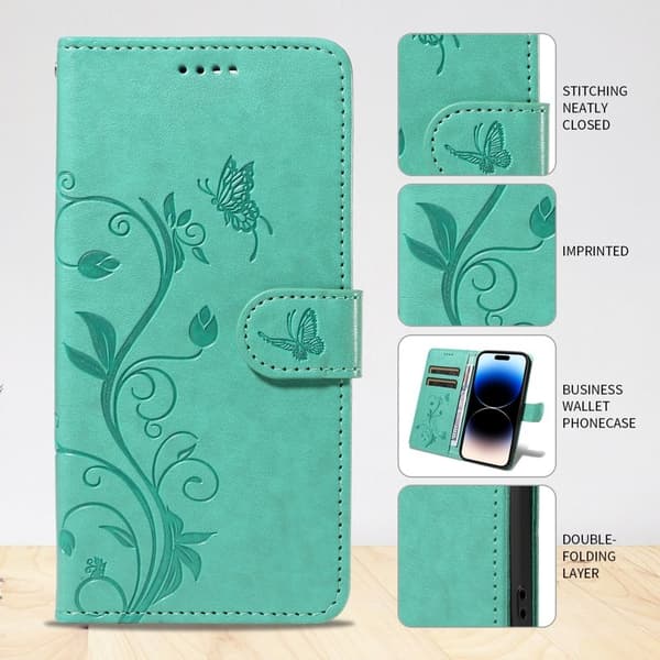 ABEEL Samsung Galaxy S26 Plus Plånboksfodral Konstläder Blommönster - Grön