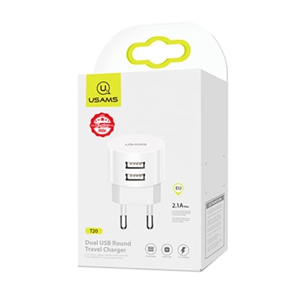 USAMS Väggladdare T20 2xUSB 2.1A Fast Charging (US-CC080) - Vit