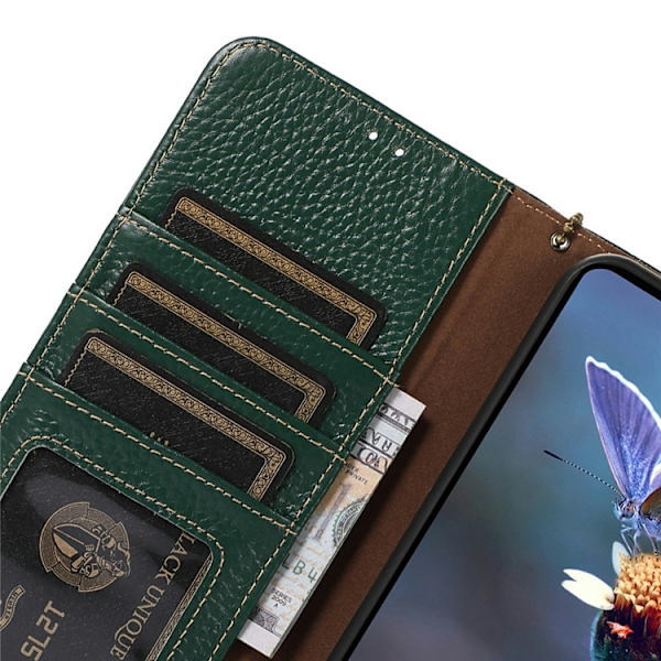 OnePlus 15 5G Plånboksfodral Äkta Läder RFID Blocking - Grön Grön