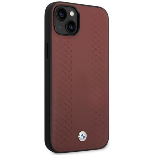 BMW iPhone 14 Mobilskal Läder Diamond Pattern - Burgundy