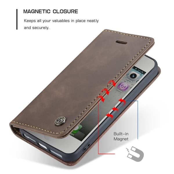 CASEME 013 iPhone 5s/SE Konstläder Plånboksfodral med kortplats - Kaffe