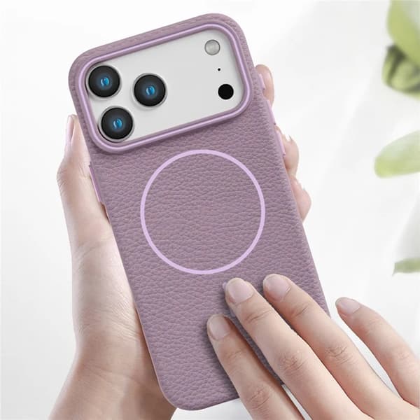 Mobilskal till iPhone 17 Pro Magsafe Litchi Pattern - Svart / Gråblå Svart