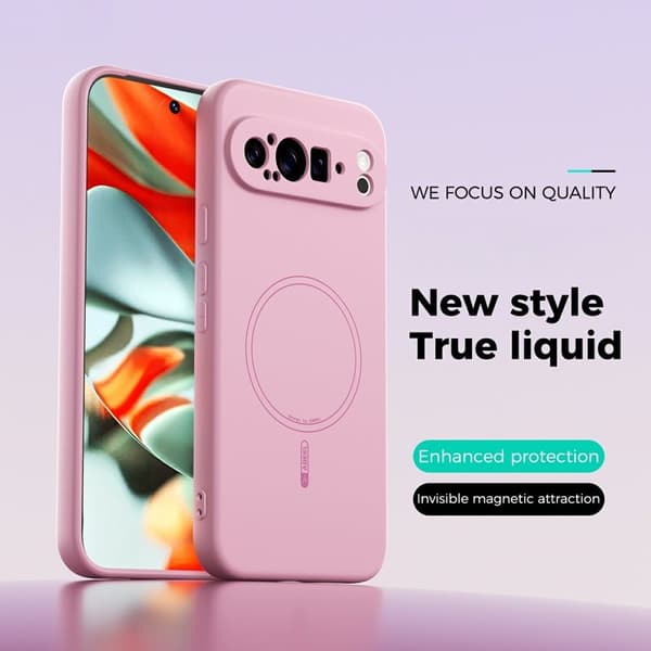 ABEEL Mobilskal till Google Pixel 9 Pro XL MagSafe Touch Silikon Rosa