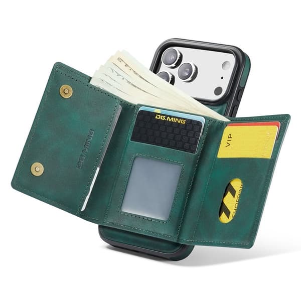 DG.MING M6 Series Mobilskal till iPhone 17 Pro Max Magnetiskt Wallet Grön