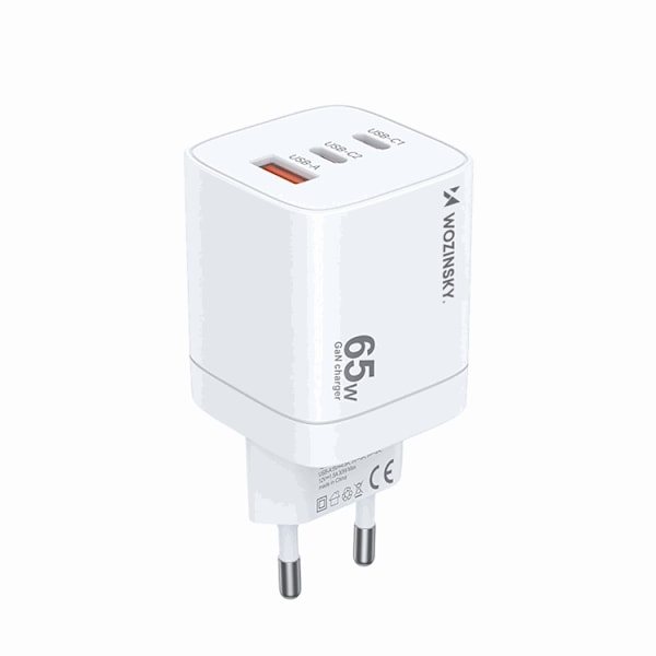 Wozinsky Väggladdare CGWCW 65W USB-A/2 x USB-C GaN - Vit