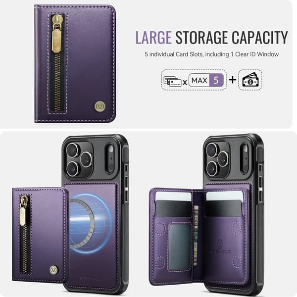 JEEHOOD J12 Plånboksfodral iPhone 17 Pro Magnetisk Lila Konstläder