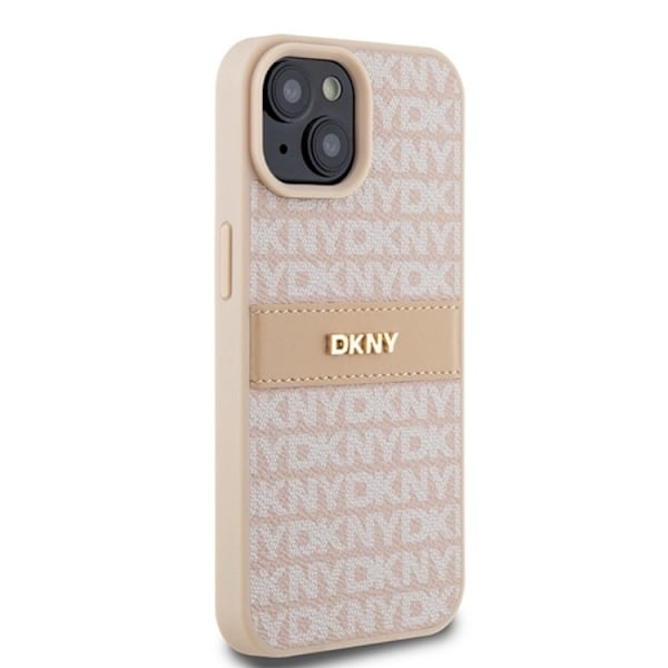 DKNY iPhone 15/14 Plus Mobilskal Läder Mono Stripe & Metal Logo