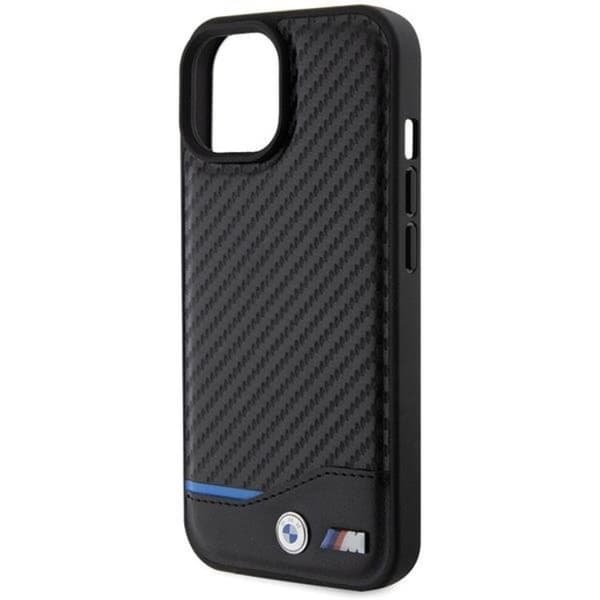 BMW iPhone 15 Plus Mobilskal Læder Carbon - Sort Black