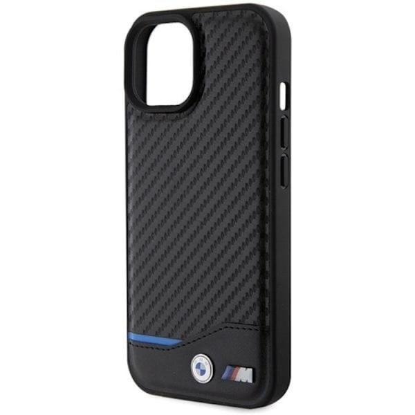 BMW iPhone 15 Plus Mobilskal Läder Carbon - Svart Svart