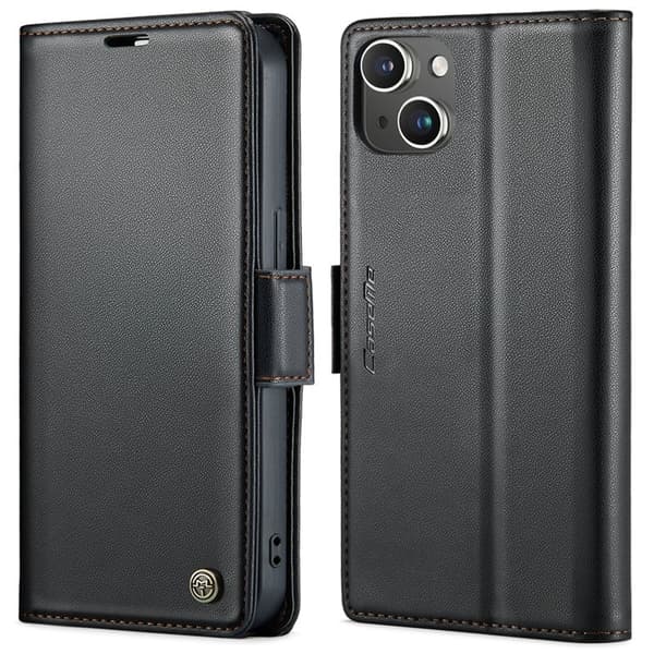 CASEME iPhone 13 Plånboksfodral Konstläder RFID-Skydd Svart