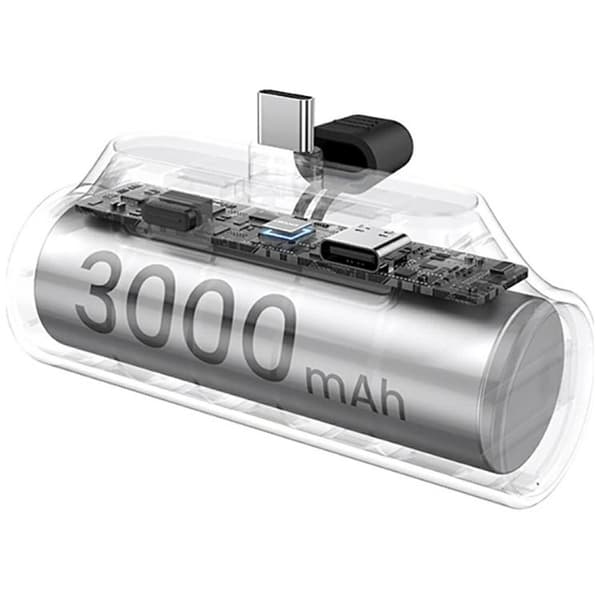 USAMS Mini Tail Plug Bärbar Powerbank 3000mAh USB-C PB79 Silver
