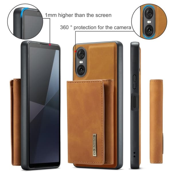 DG.MING Sony Xperia 10 VI Kickstand Konstläder Plånboksfodral - Brun