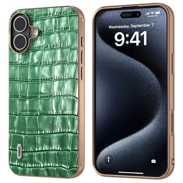 ABEEL Mobilskal till iPhone 16 Plus Äkta läder Crocodile - Grön Grön