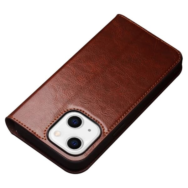 QIALINO iPhone 14 Plånboksfodral Äkta Läder Cowhide - Brun Brun