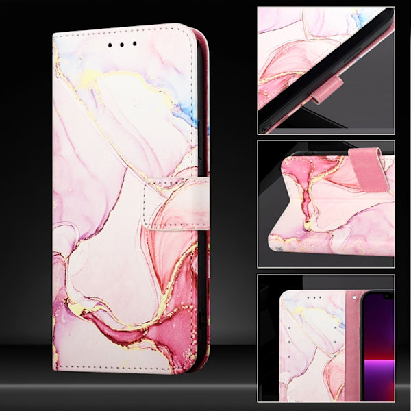 iPhone 17 Pro Plånboksfodral Marble Pattern med Rem LS005 Roséguld