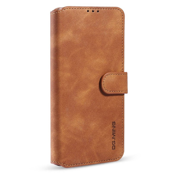 DG.MING iPhone 14 Pro Max Konstläder Plånboksfodral Retro Stil Magnetisk Brun