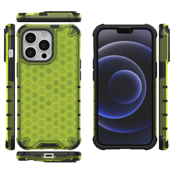 Telefontaske til iPhone 13 Pro Honeycomb Armor - Grøn