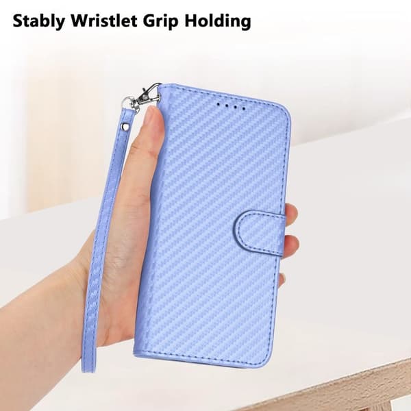 Samsung Galaxy S26 Pro Plånboksfodral Konstläder Med Rem Kolfiber - Lila