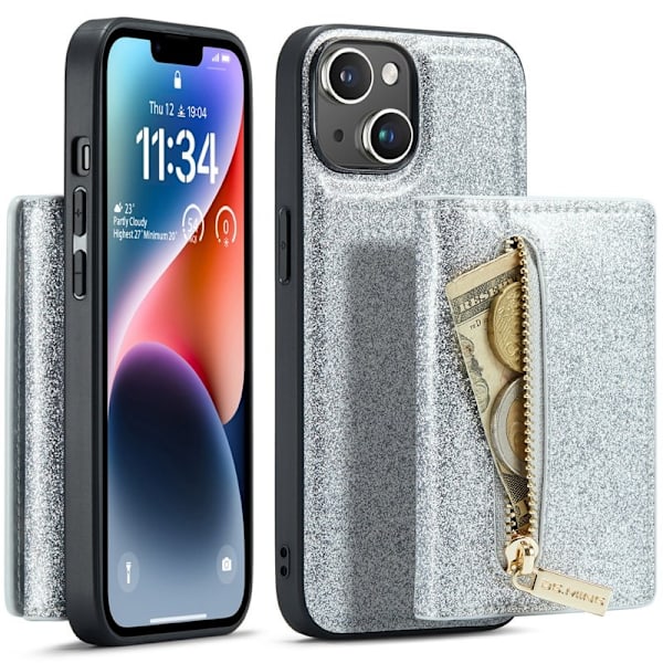 DG.MING M3 Series iPhone 15 Plus Konstläder Plånboksfodral Kickstand Silver