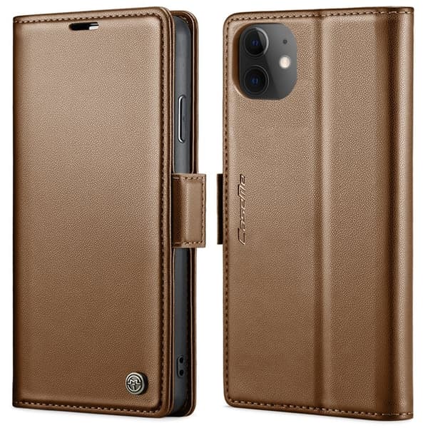 CASEME iPhone 11 Plånboksfodral Konstläder RFID-Skydd 3 Kort Brun
