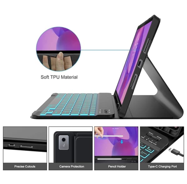 Tech-Protect Lenovo Idea Tab Plus Taske med Tastatur - Sort Svart