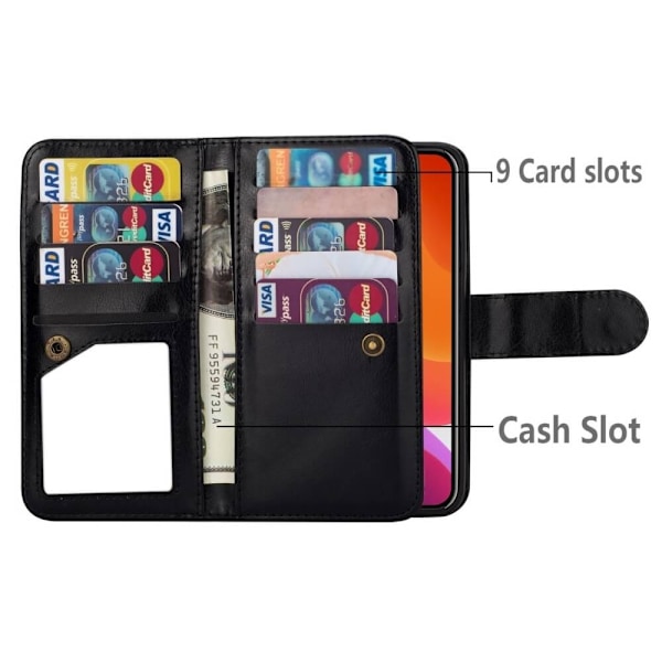 2-i-1 iPhone 13 Pro Max Pungeetui 9 Kortlommer - Sort Black