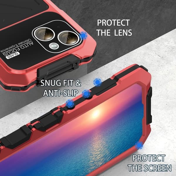R-JUST Mobilskal till iPhone 15 Plus Shockproof Silikon + Metall Röd