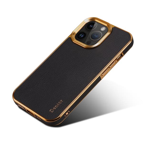 DENIOR Mobilskal till iPhone 16 Pro Äkta Läder PC+TPU Svart