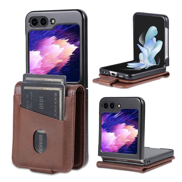 AZNS Samsung Galaxy Z Flip5 Plånboksfodral Konstläder - Brun