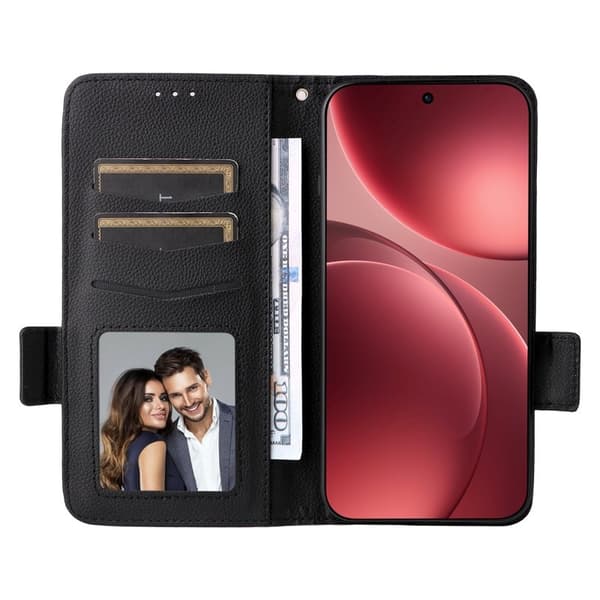 Litchi Oppo Find X9 Pro 5G Plånboksfodral Konstläder - Svart