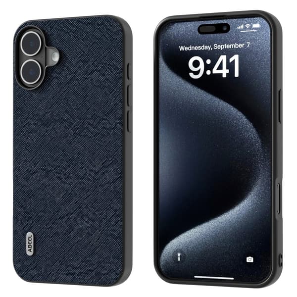 ABEEL Mobilskal till iPhone 16 Plus Äkta Läder Hybrid Blå