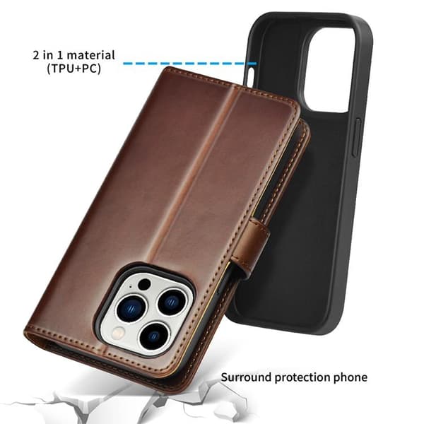 Puloka iPhone 14 Plus Plånboksfodral Magsafe 2in1 Detachable - Brun Brun