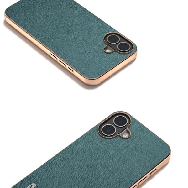 ABEEL Mobilskal till iPhone 16 Plus Electroplating Äkta Läder - Grön