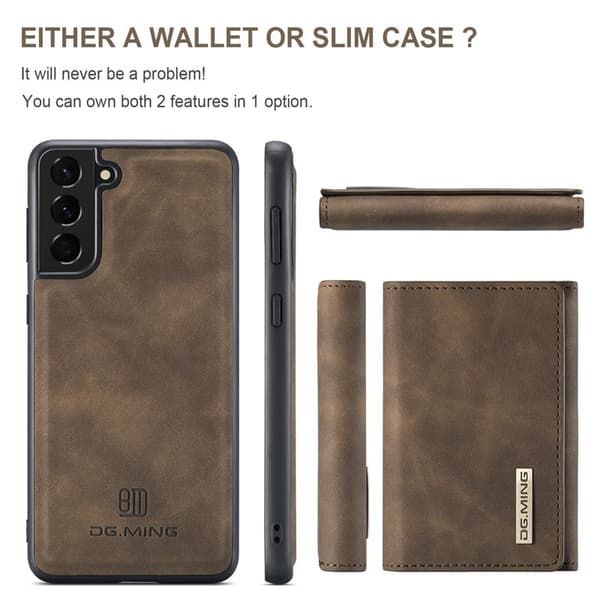 DG.MING Plånboksfodral Konstläder TPU för Samsung Galaxy S21+ - Brun