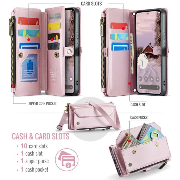 CASEME Plånboksfodral Konstläder för Google Pixel 9a med kortfack - Rosa